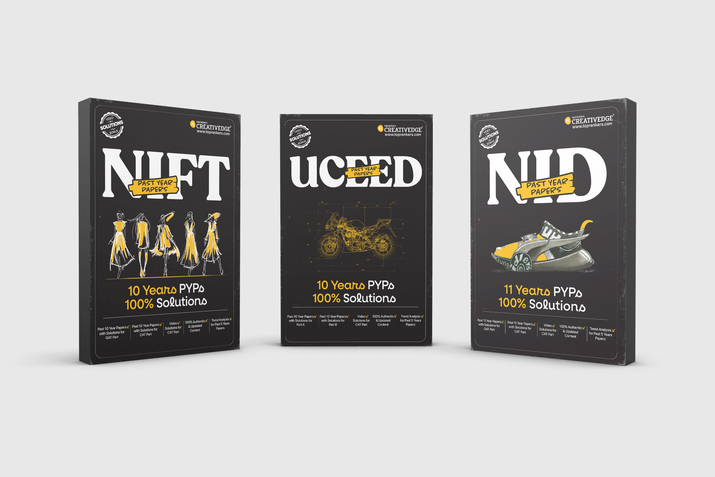 NID, NIFT, and UCEED Past Year Papers (Solved) | Study Pack for Top Design Exams | By Creative Edge